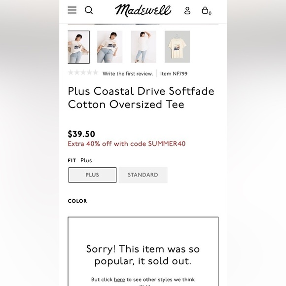 Madewell Coastal Drive Softfade Cotton Oversized Tee SOLD OUT Woman’s Size 1X - Picture 2 of 14